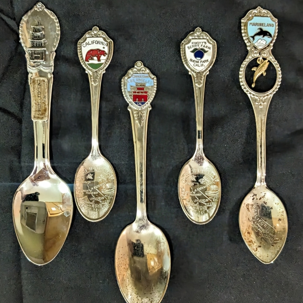 Lot of 5 Vintage Collectible 3.5"-4.5"  Souvenir Spoons from California